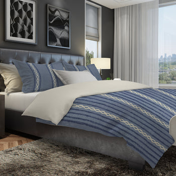 Polperro Blue Tufted Chenille Geometric Duvet Cover Set with Pillow Sham